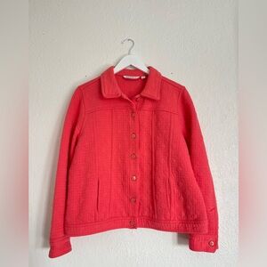 Isaac Mizrahi Coral-Red Quilted Snap-Front Jacket